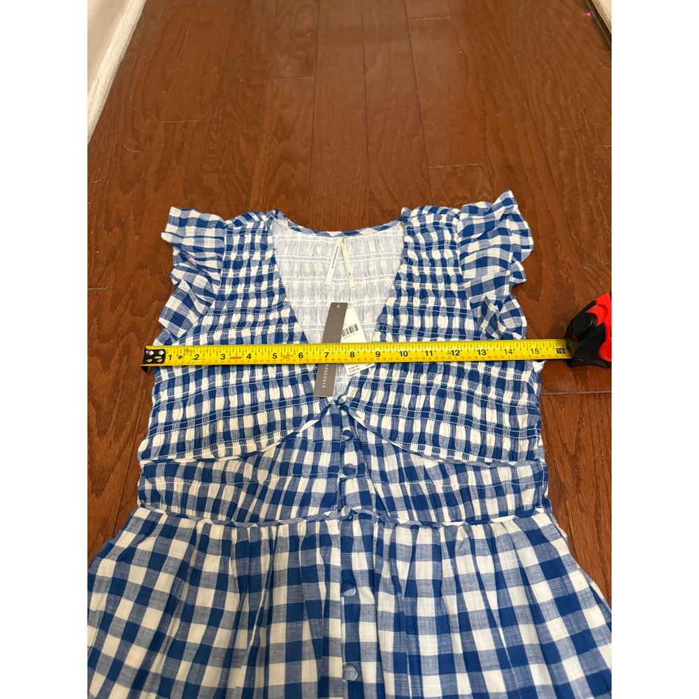 Anthropologie Blue White Gingham Smocked Maxi Dress XXS NWT CP9209 - Picture 3 of 5
